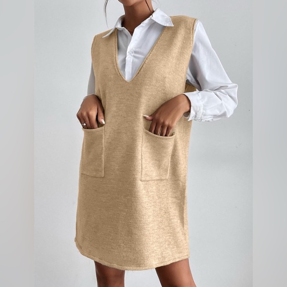 unbranded Dresses & Skirts - Women's Sleeveless Sweater Dress V Neck Knit Vest Dress with Pockets